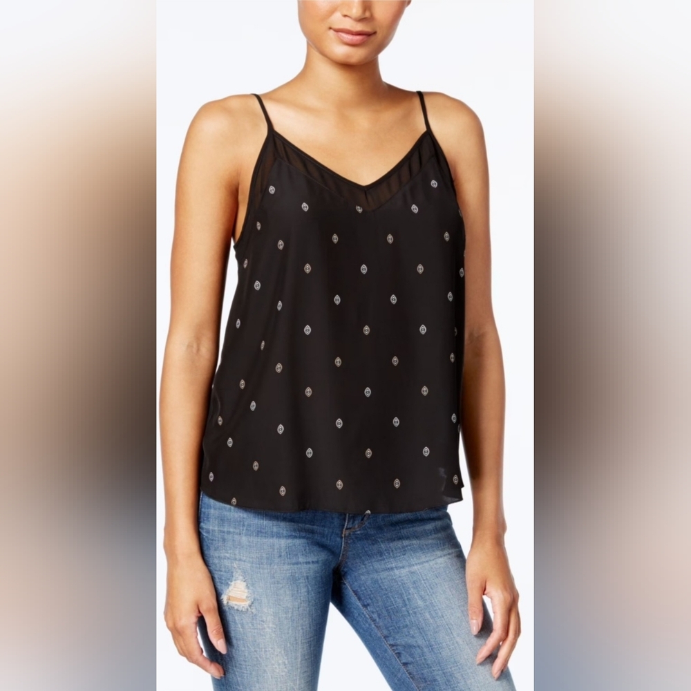 Kensie Black Eye Camisole Tank V-Neck Sz Medium Black 18" Pit to pit